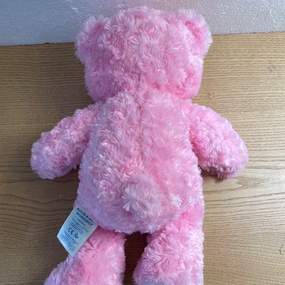 Build a Bear Workshop Pink Bear Plush w Heart Nose Blue Eyes Cuddly Teddy Bear - Picture 2 of 7